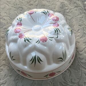 Hand-Painted Ceramic Bundt Mold with Pink Floral Design